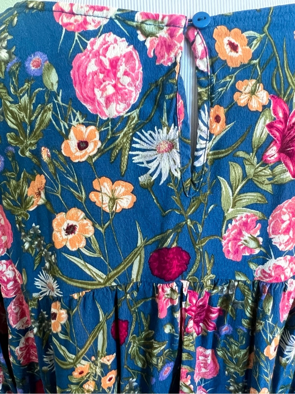Terra and Sky - Floral Smocked Blue Women's Top - Picture 6 of 7